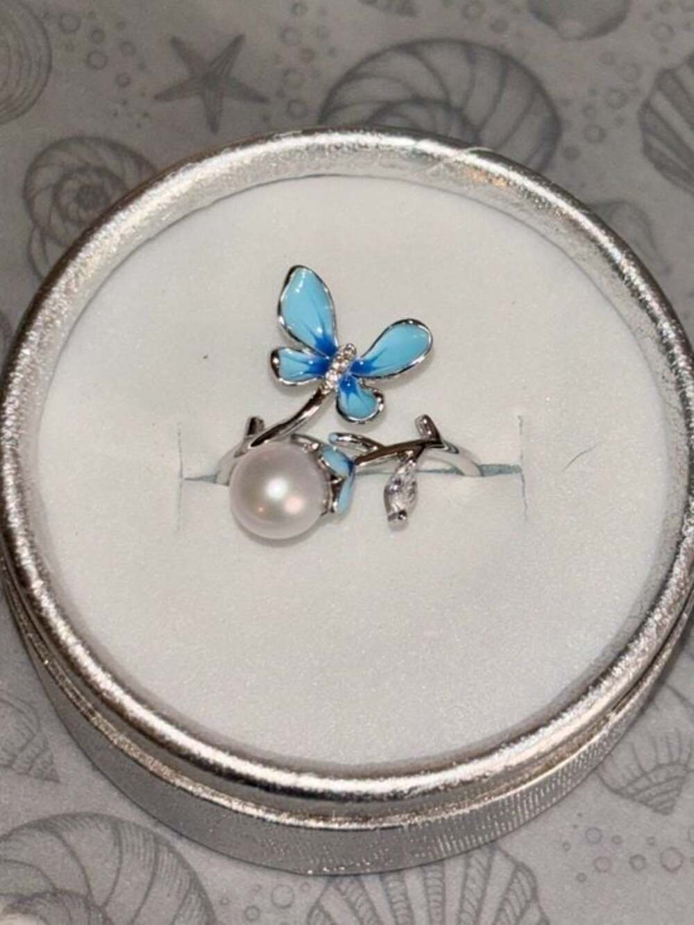 Sterling Silver Butterfly Ring with Pearl